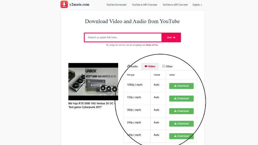 Chọn chất lượng tải xuống MP3 hoặc MP4 trên Y2Mate